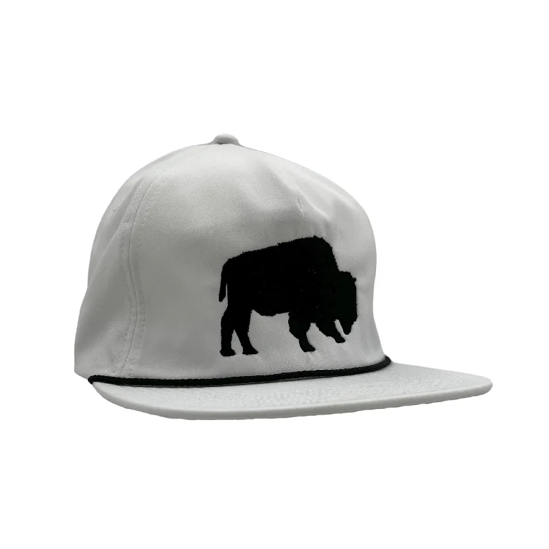 Black Embroidered Buffalo With Rope White Snapback Hat