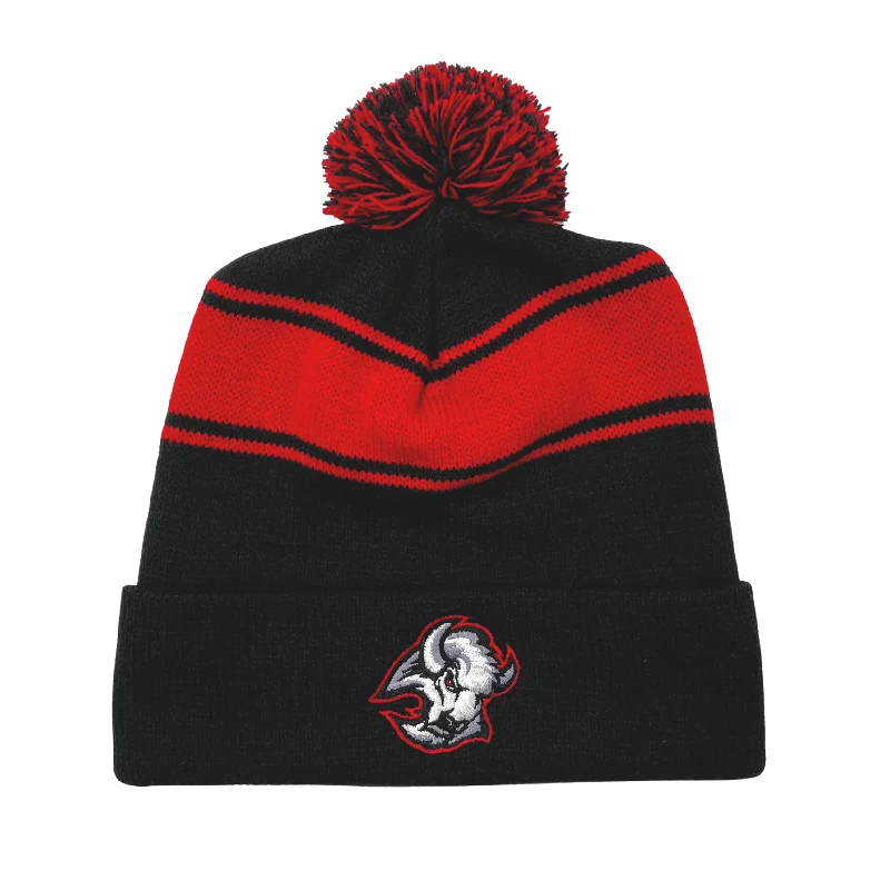 Buffalo Sabres Black & Red Goat Head Pom Pom Beanie