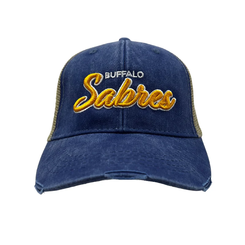 Buffalo Sabres Distressed Royal & Tan Adjustable Hat