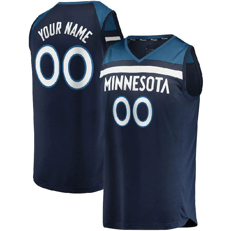 Custom M.Timberwolves Fanatics Branded Fast Break Replica Jersey Navy Icon Edition Stitched Basketball Jersey