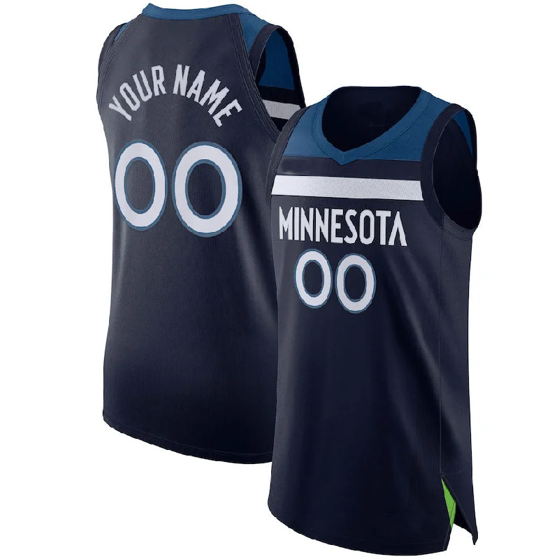 Custom M.Timberwolves Authentic Jersey Icon Edition Navy Stitched Basketball Jersey