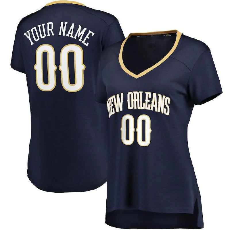 Custom NO.Pelicans Fanatics Branded Women's Fast Break Jersey Navy Icon Edition Stitched Basketball Jersey