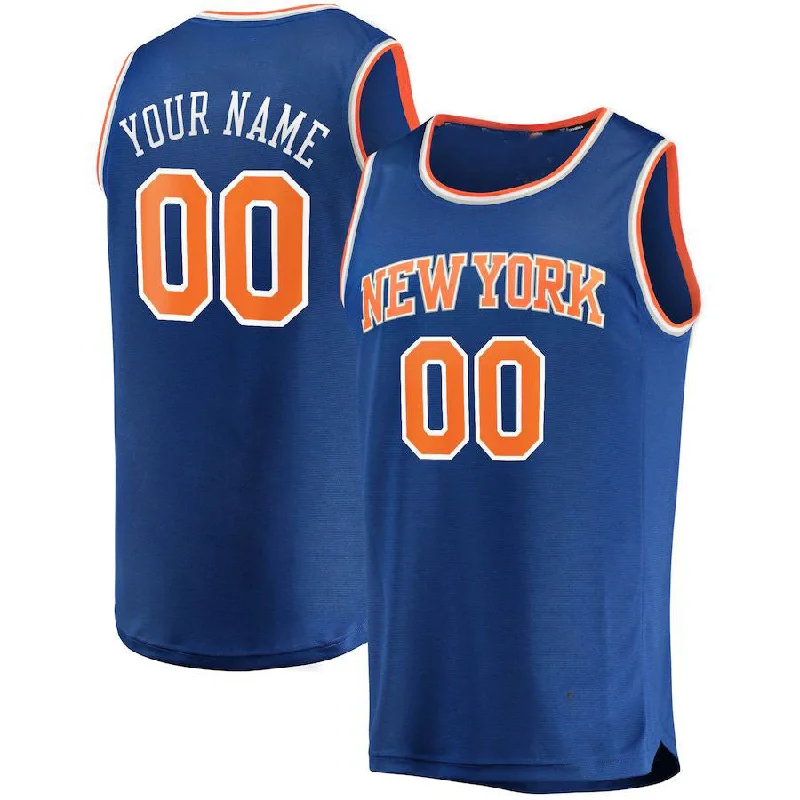 Custom NY.Knicks Fanatics Branded  Fast Break Replica Jersey Blue Icon Edition Stitched Basketball Jersey