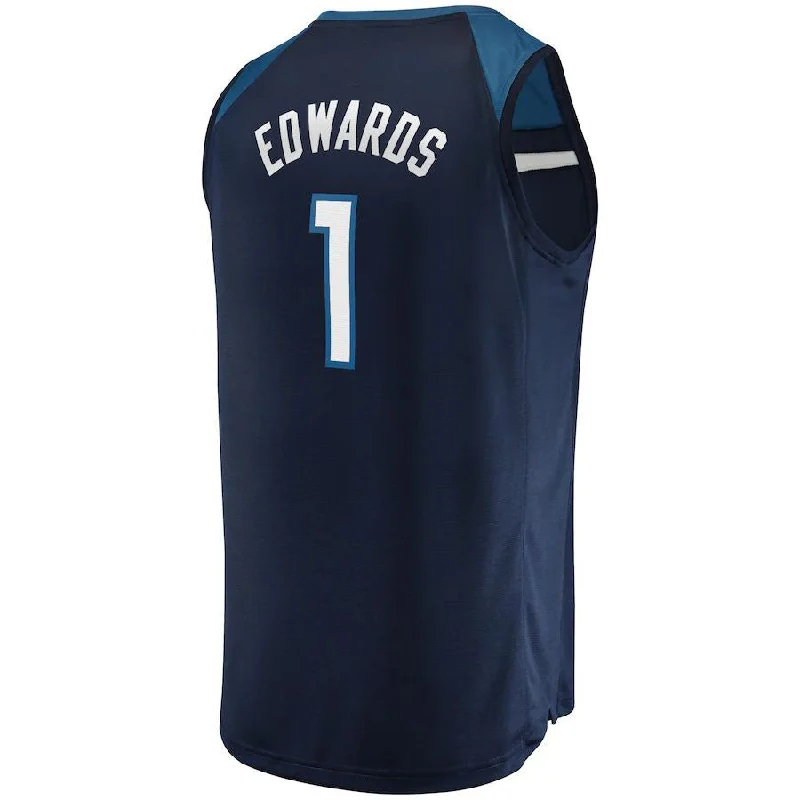 M.Timberwolves #1 Anthony Edwards Fanatics Branded  2021-22 Fast Break Replica Jersey Icon Edition Navy Stitched American Basketball Jersey