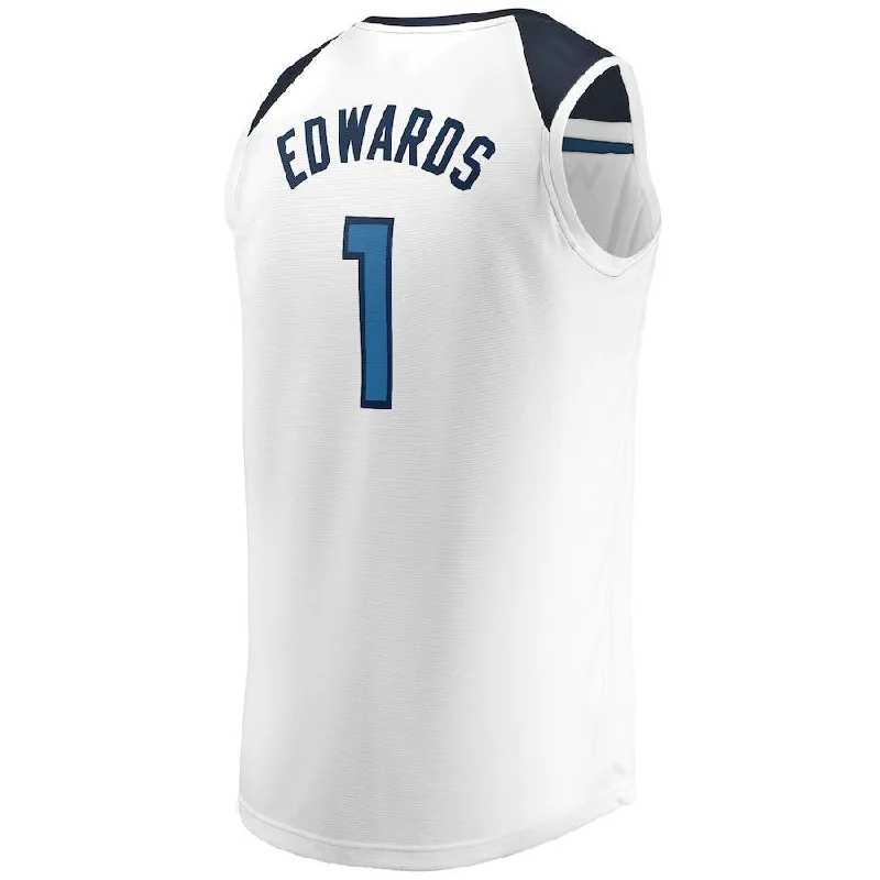 M.Timberwolves #1 Anthony Edwards Fanatics Branded 2022-23 Fast Break Replica Jersey White Association Edition Stitched American Basketball Jersey