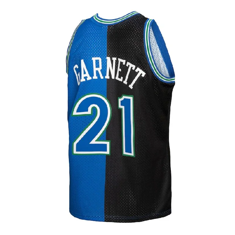 M.Timberwolves #21 Kevin Garnett Mitchell & Ness Hardwood Classics 1995-96 Split Swingman Jersey BlueBlack Stitched American Basketball Jersey