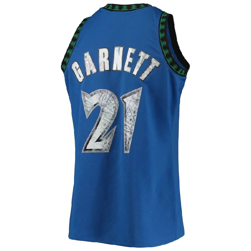 M.Timberwolves #21 Kevin Garnett Mitchell & Ness 1996-97 Hardwood Classics 75th Anniversary Diamond Swingman Jersey  Blue Stitched American Basketball Jersey