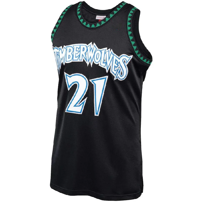 M.Timberwolves #21 Kevin Garnett Mitchell & Ness Hardwood Classics 1997-98 Authentic Jersey Black Stitched American Basketball Jersey