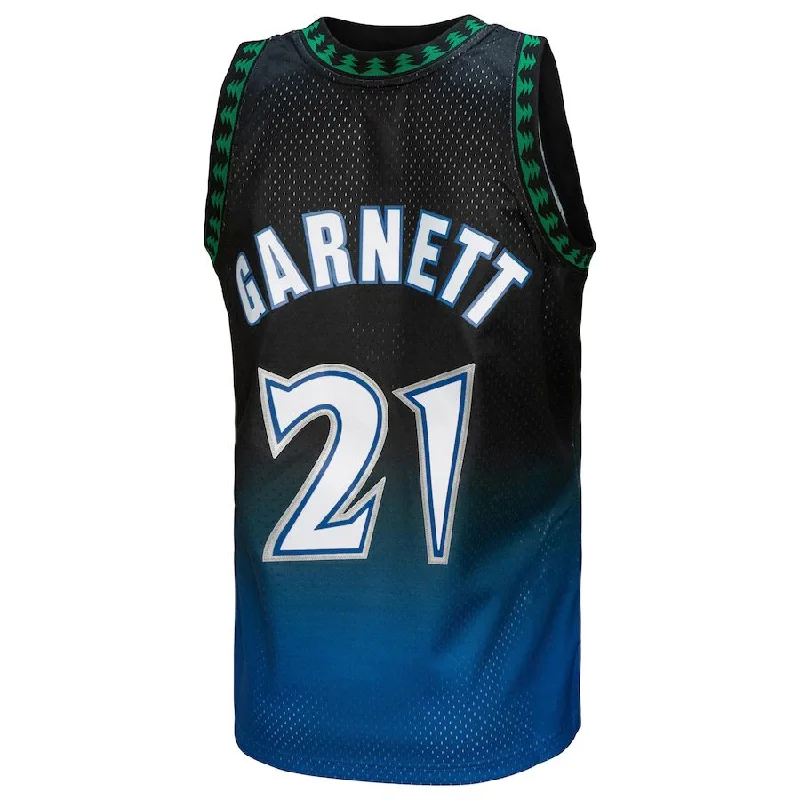 M.Timberwolves #21 Kevin Garnett Mitchell & Ness 1997-98 Hardwood Classics Fadeaway Swingman Player Jersey BlueBlack Stitched American Basketball Jersey