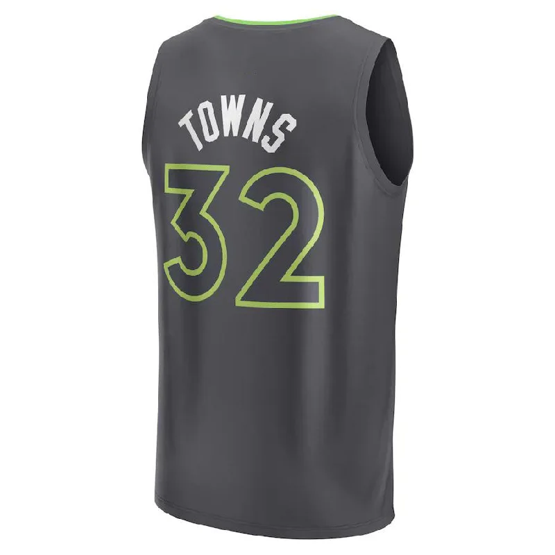 M.Timberwolves #32 Karl-Anthony Towns Fanatics Branded 2021-22 Fast Break Player Jersey  Anthracite Statement Edition Stitched American Basketball Jersey