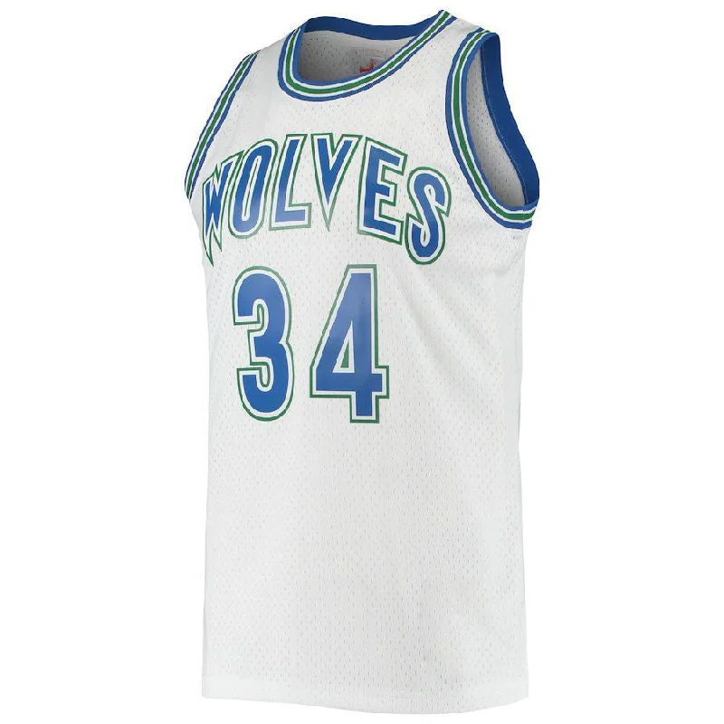 M.Timberwolves #34 Isaiah Rider Mitchell & Ness 1995-96 Hardwood Classics Swingman Jersey White Stitched American Basketball Jersey