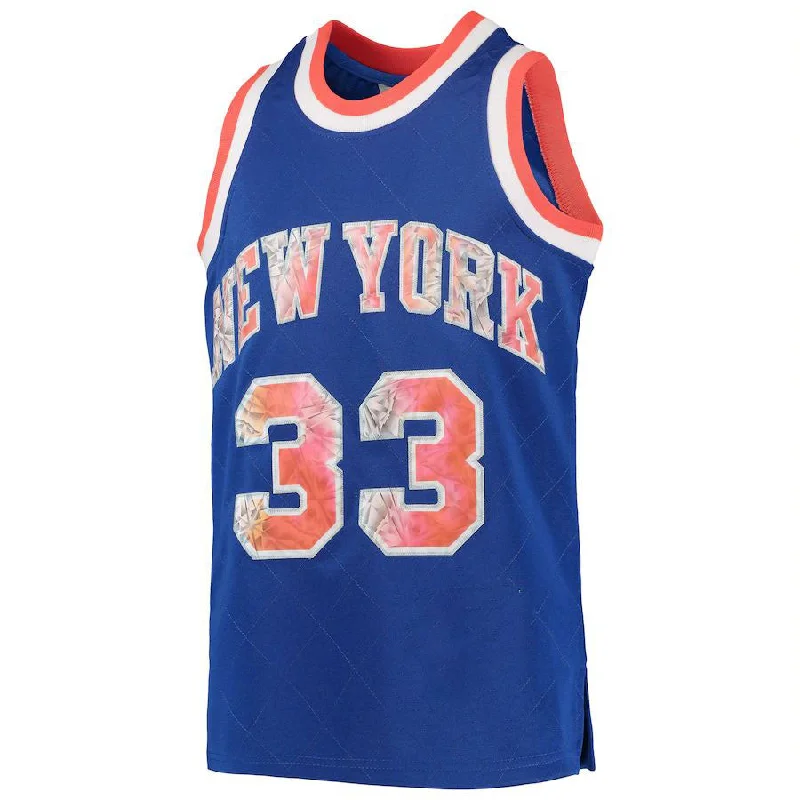 NY.Knicks #33 Patrick Ewing Blue Mitchell & Ness  Hardwood Classics 75th Anniversary Diamond Jersey Stitched American Basketball Jersey