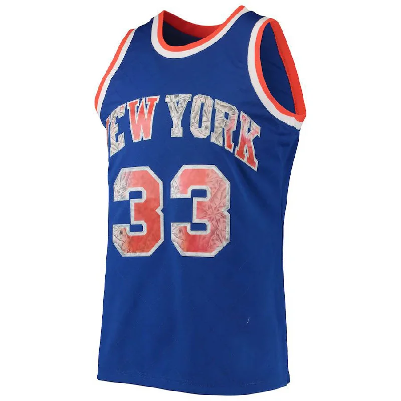 NY.Knicks #33 Patrick Ewing Mitchell & Ness 1996-97 Hardwood Classics 75th Anniversary Diamond Swingman Jersey Blue Stitched American Basketball Jersey