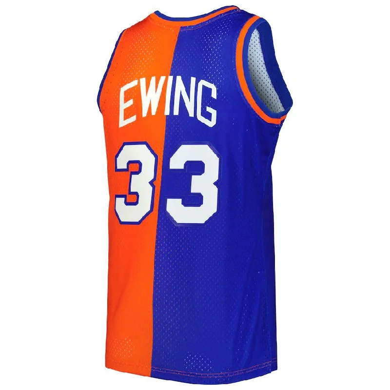 NY.Knicks #33 Patrick Ewing Mitchell & Ness Hardwood Classics 1991-92 Split Swingman Jersey BlueOrange Stitched American Basketball Jersey