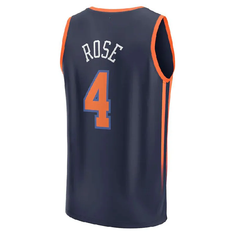 NY.Knicks #4 Derrick Rose Fanatics Branded  2022-23 Fast Break Player Jersey Navy Statement Edition Stitched American Basketball Jersey