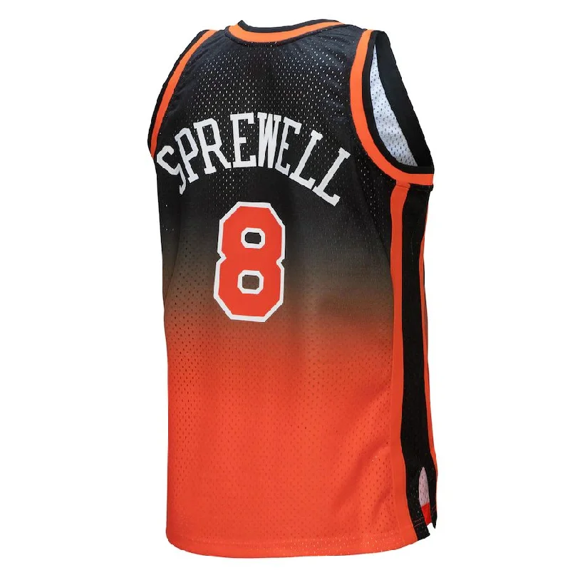 NY.Knicks #8 Latrell Sprewell Mitchell & Ness 1998-99 Hardwood Classics Fadeaway Swingman Player Jersey OrangeBlack Stitched American Basketball Jersey